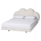 Baxton Studio Barrera Floating Platform Bed with Scalloped Headboard - Low Profile Minimalist Boucle Upholstered Bed Frame, Cream, King